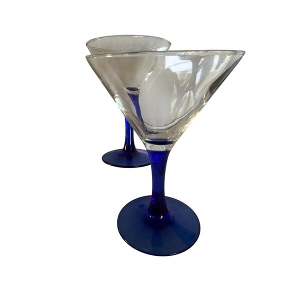 Luminarc France Cobalt Blue Stemmed Crystal Martini Glasses 4oz - Set Of 4 VTG - Picture 1 of 4